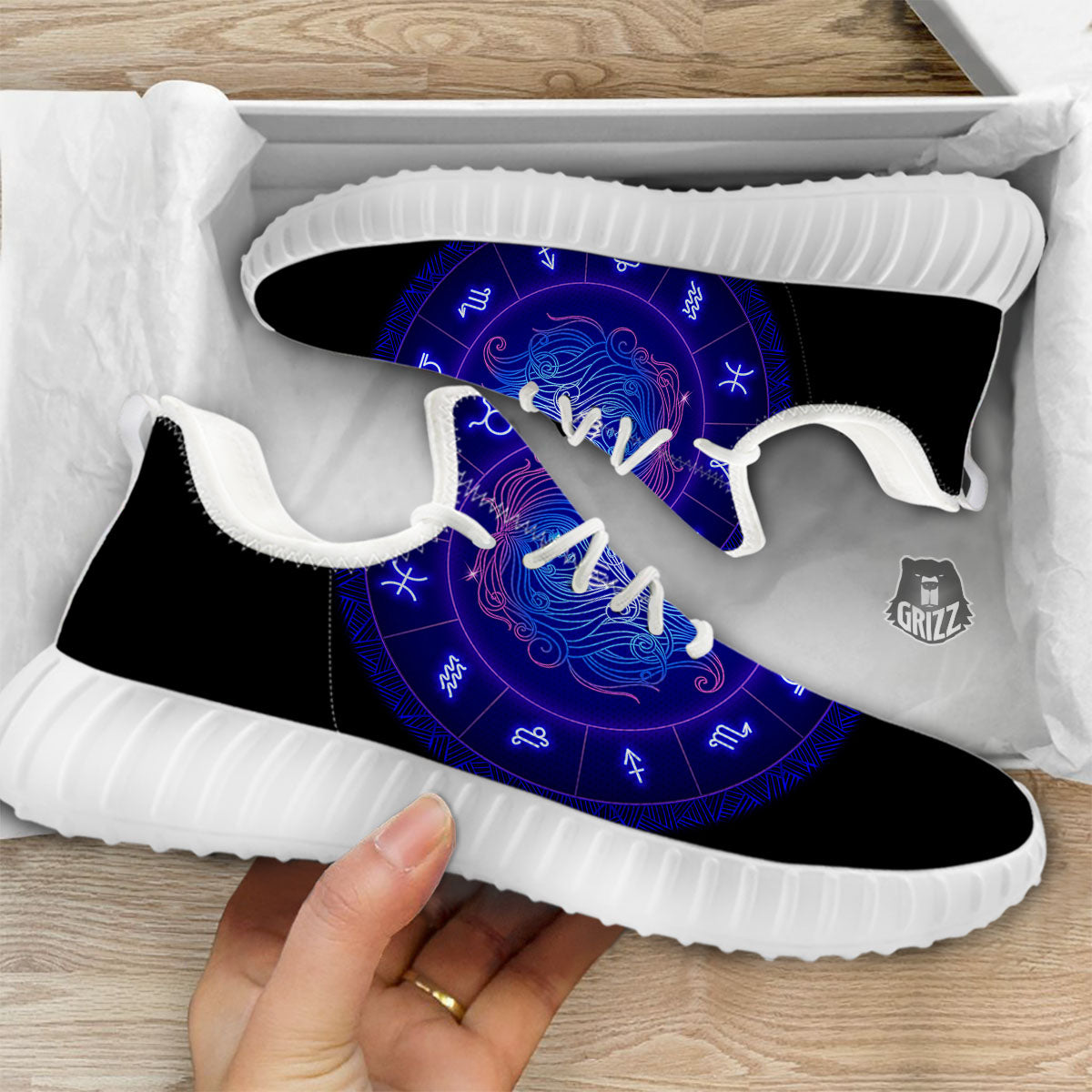 Zodiac Sign Dark Virgo Print White Walking Shoes-grizzshop