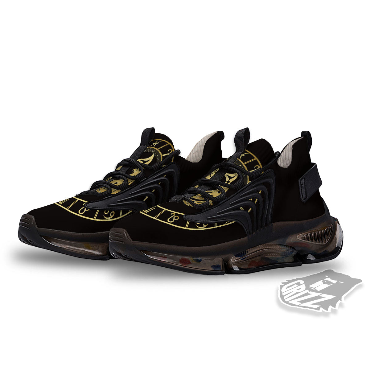 Zodiac Sign Golden Pisces Print Black Gym Shoes-grizzshop
