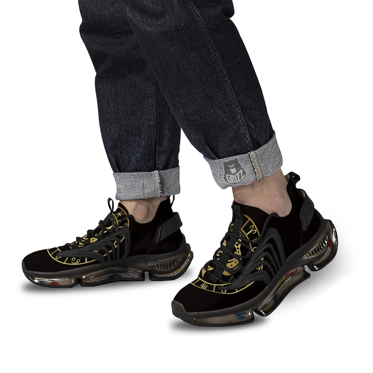 Zodiac Sign Golden Pisces Print Black Gym Shoes-grizzshop