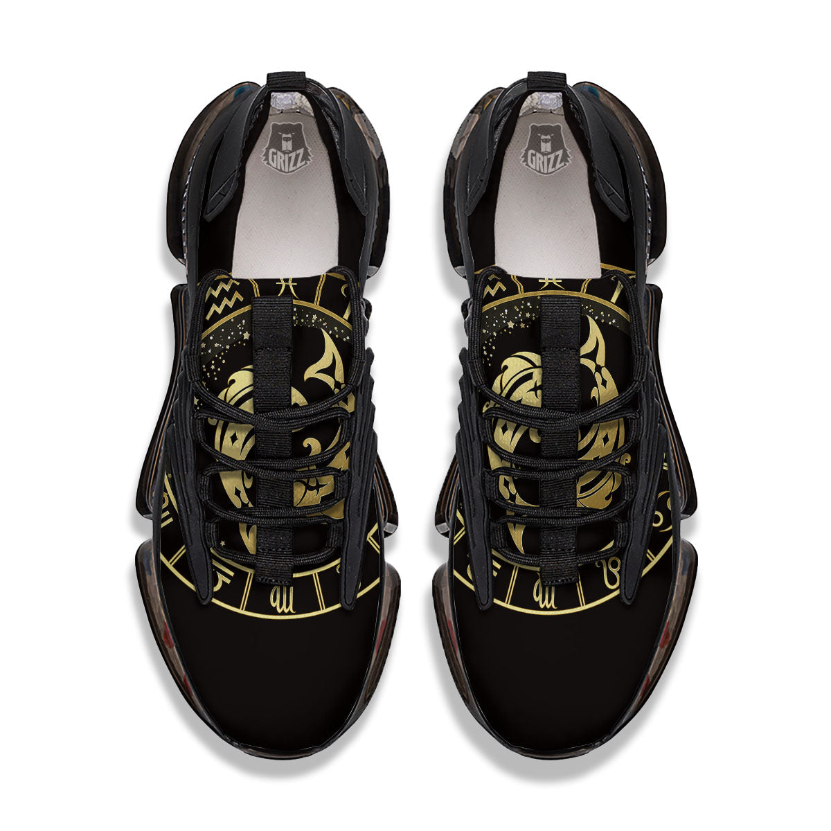 Zodiac Sign Golden Pisces Print Black Gym Shoes-grizzshop