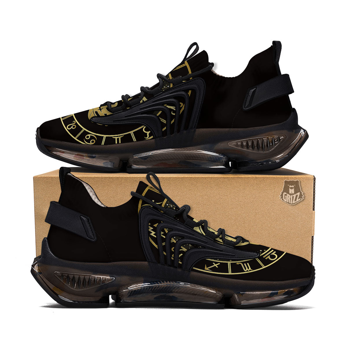 Zodiac Sign Golden Pisces Print Black Gym Shoes-grizzshop