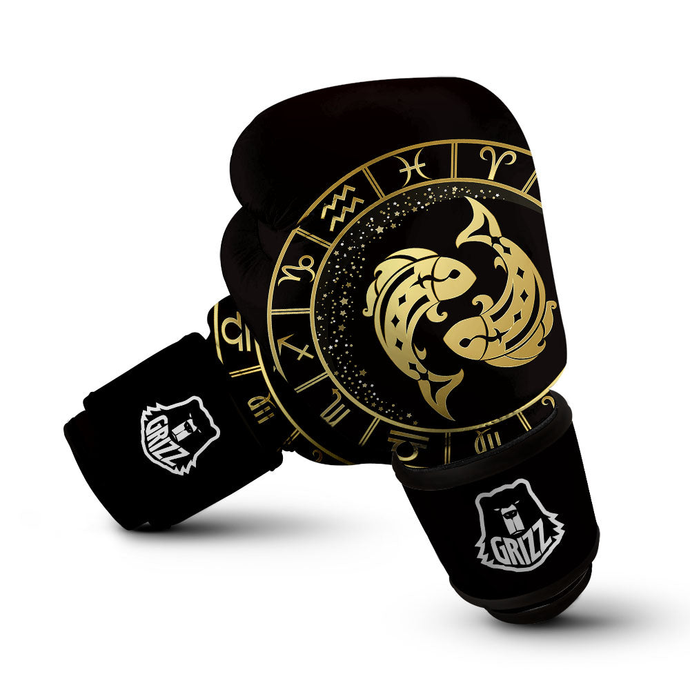 Zodiac Sign Golden Pisces Print Boxing Gloves-grizzshop