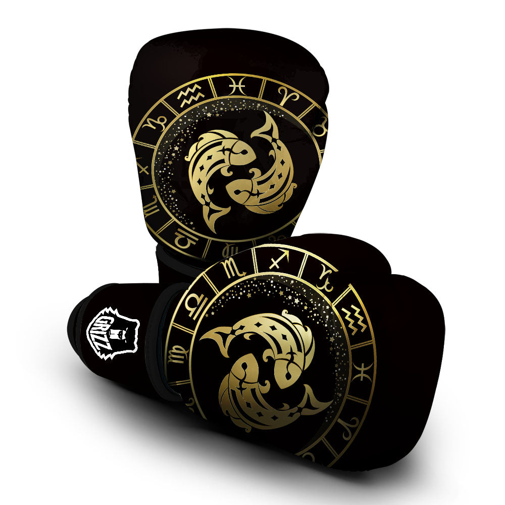Zodiac Sign Golden Pisces Print Boxing Gloves-grizzshop