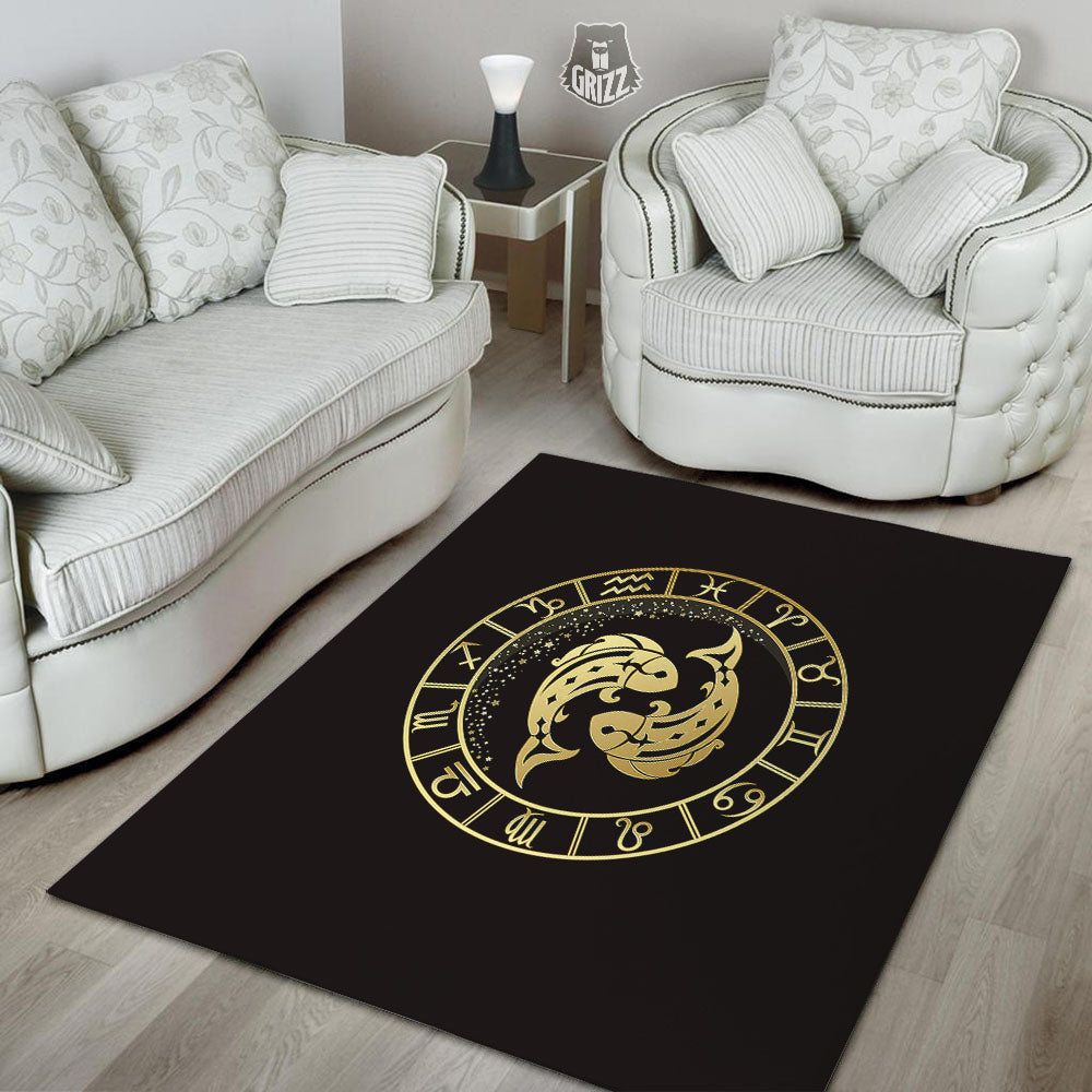 Zodiac Sign Golden Pisces Print Floor Mat-grizzshop