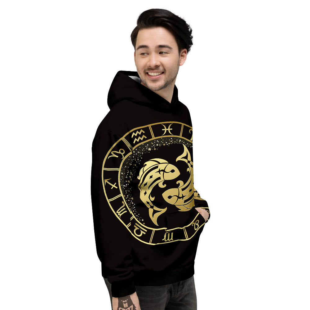 Zodiac Sign Golden Pisces Print Men's Hoodie-grizzshop