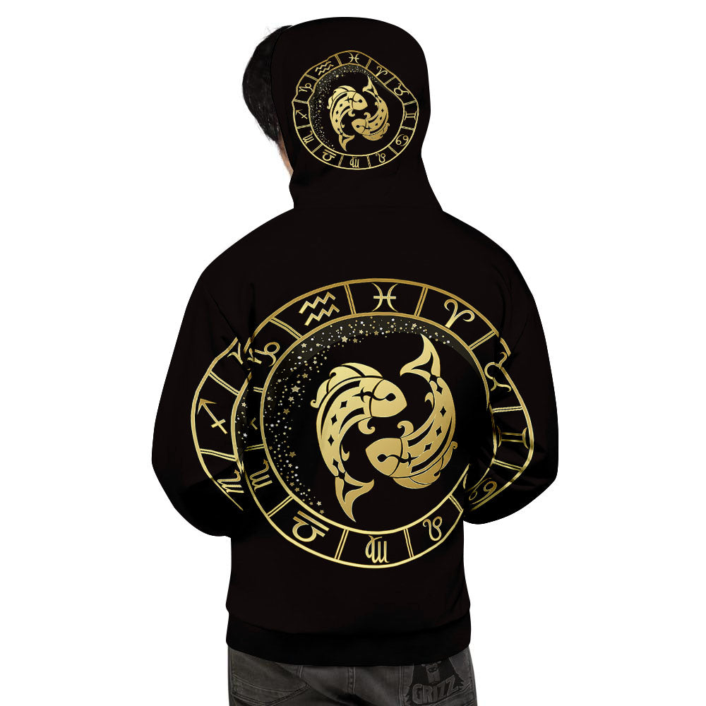 Zodiac Sign Golden Pisces Print Men's Hoodie-grizzshop