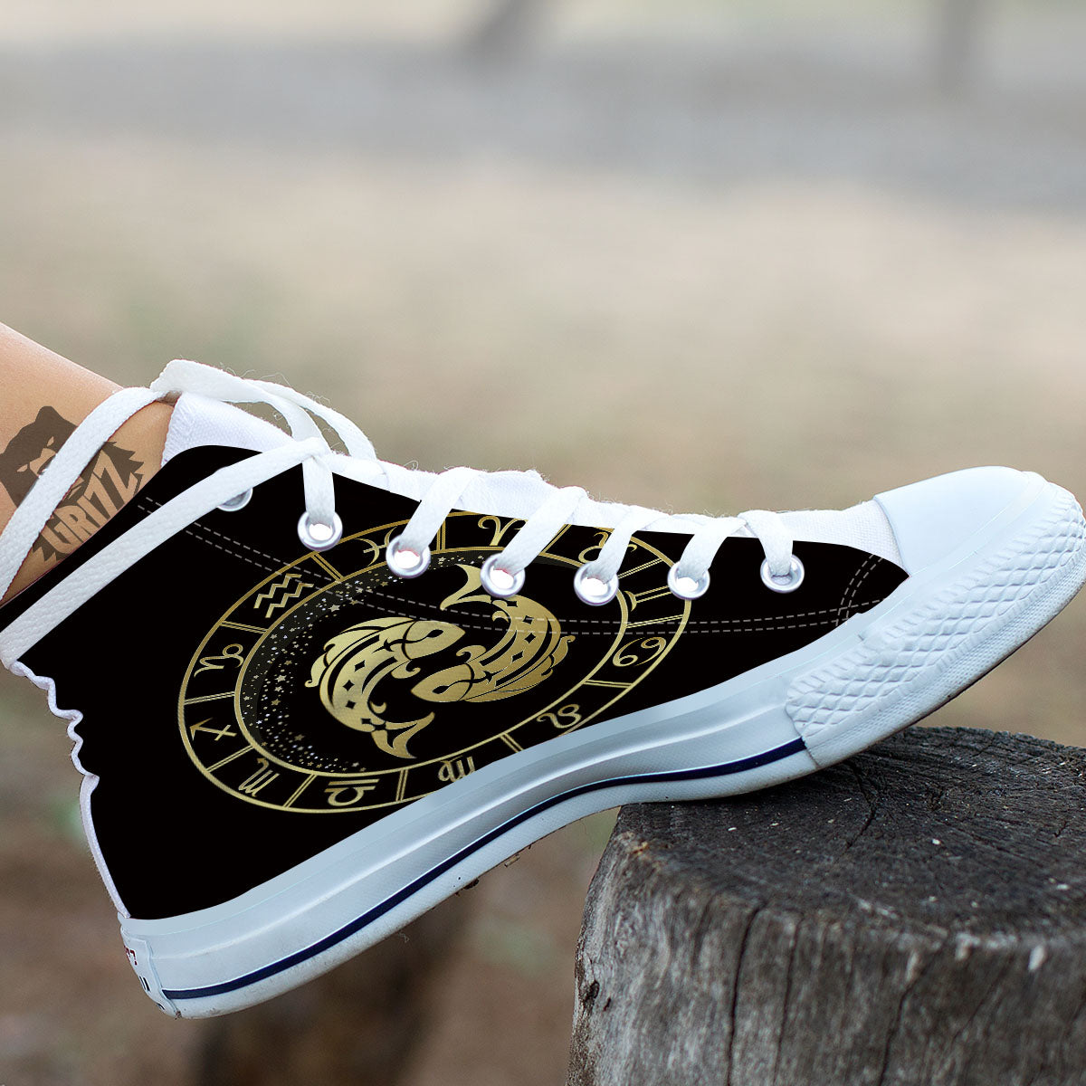 Zodiac Sign Golden Pisces Print White High Top Shoes-grizzshop