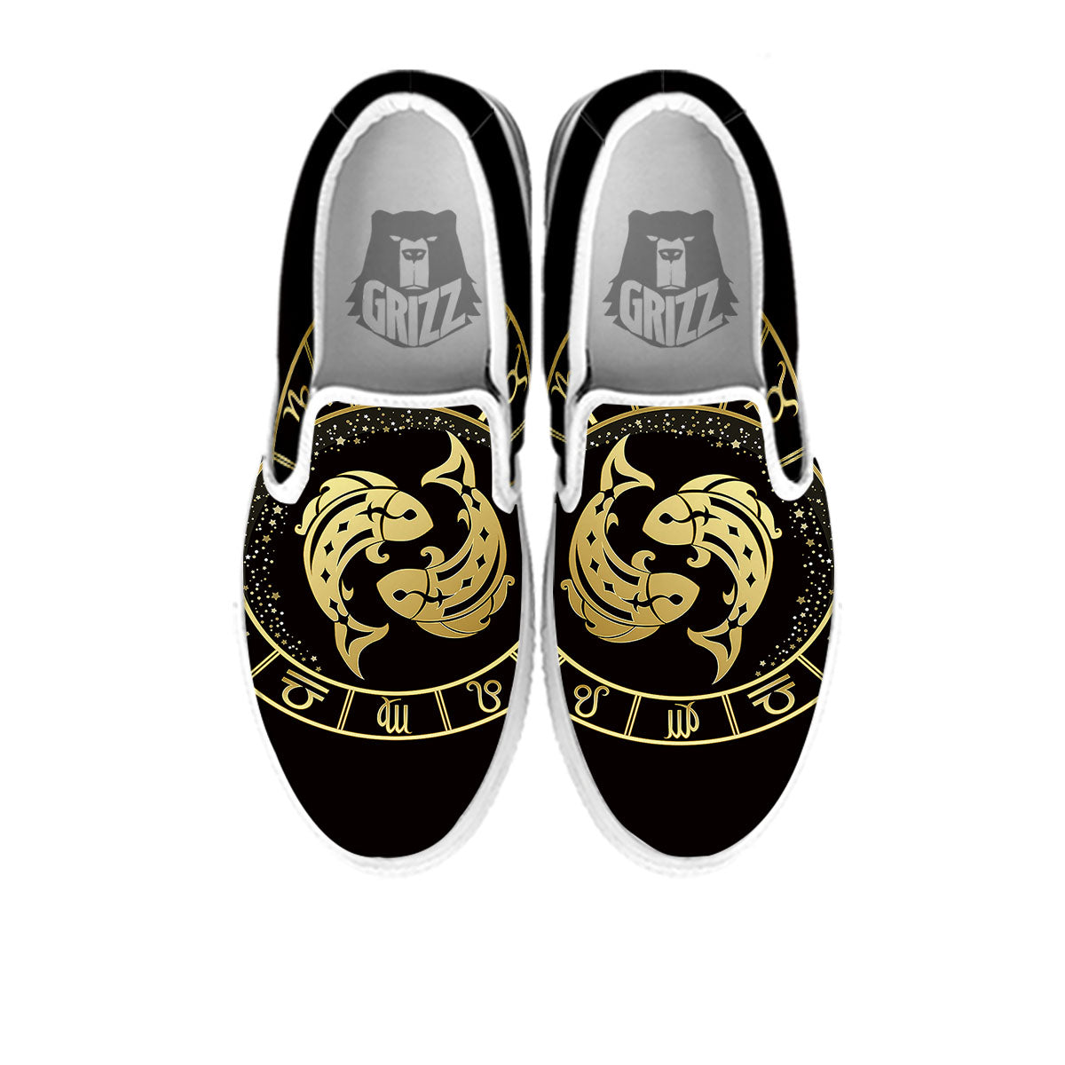 Zodiac Sign Golden Pisces Print White Slip On Shoes-grizzshop