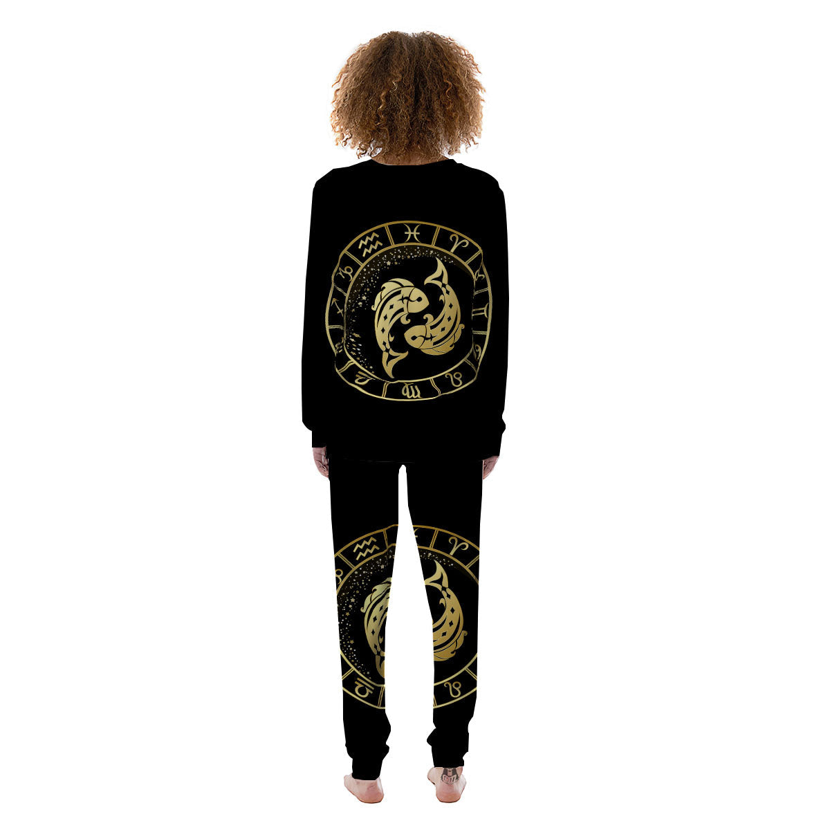 Zodiac Sign Golden Pisces Print Women's Pajamas-grizzshop