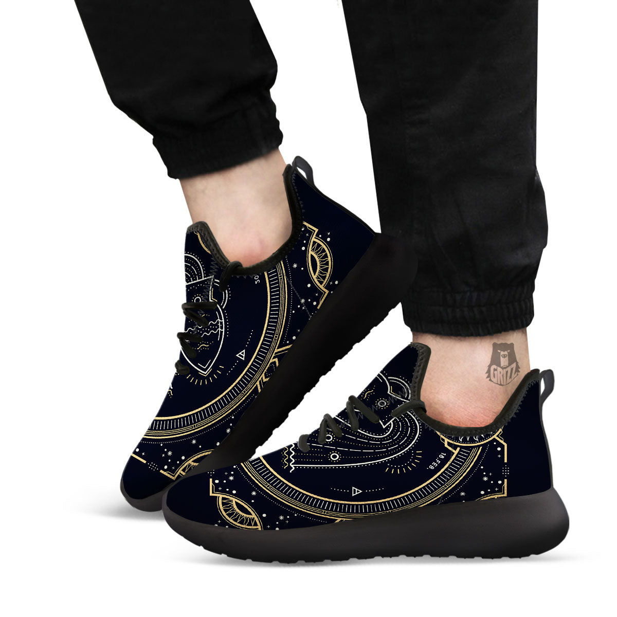 Zodiac Sign Vintage Aquarius Print Black Athletic Shoes-grizzshop