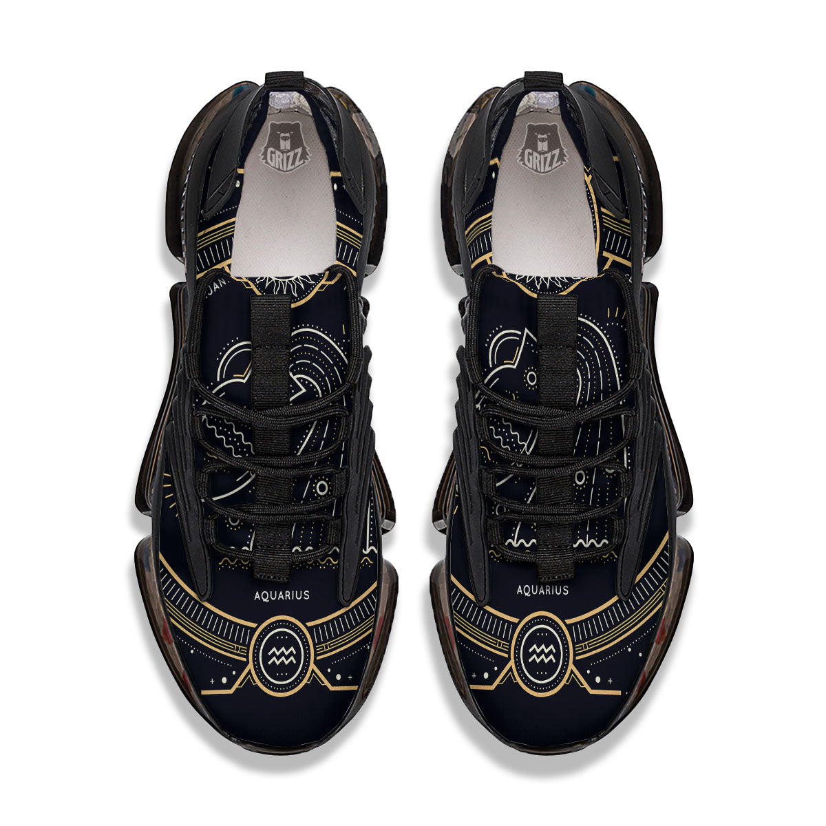 Zodiac Sign Vintage Aquarius Print Black Gym Shoes-grizzshop
