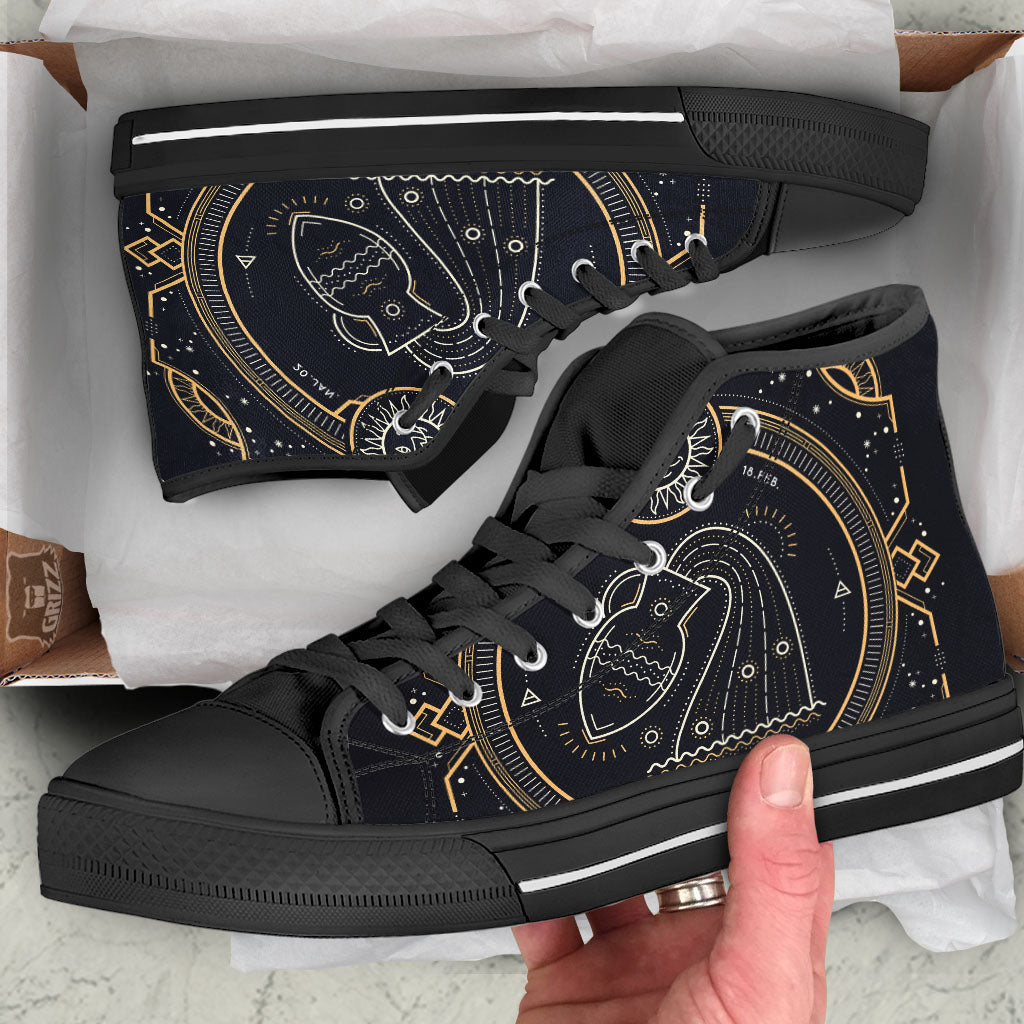 Zodiac Sign Vintage Aquarius Print Black High Top Shoes-grizzshop