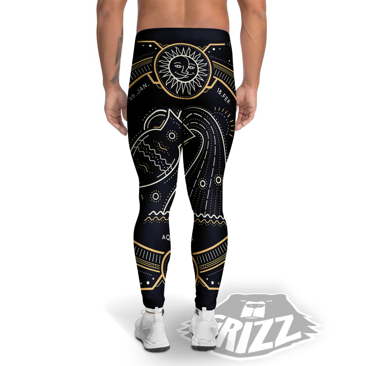 Zodiac Sign Vintage Aquarius Print Men's Leggings-grizzshop