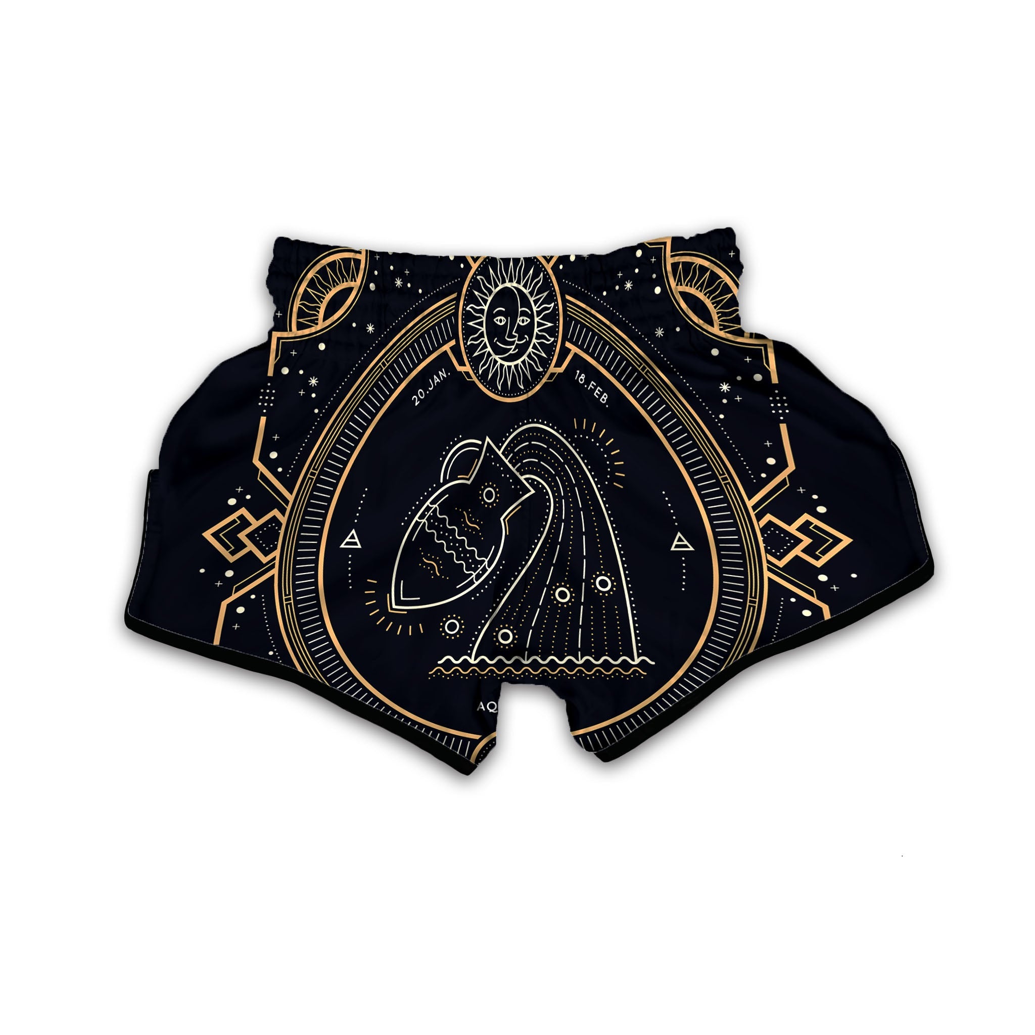 Zodiac Sign Vintage Aquarius Print Muay Thai Boxing Shorts-grizzshop