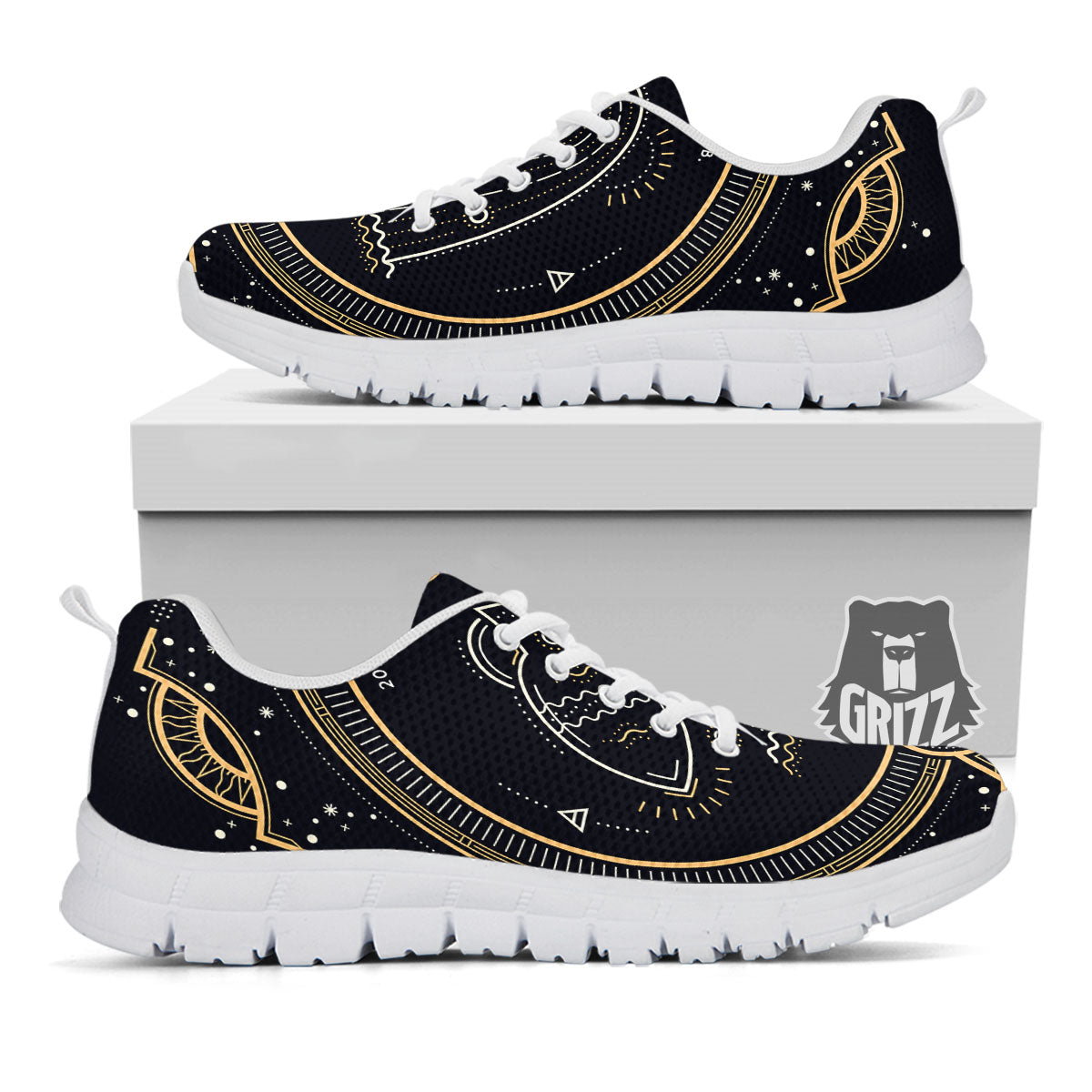 Zodiac Sign Vintage Aquarius Print White Sneaker-grizzshop