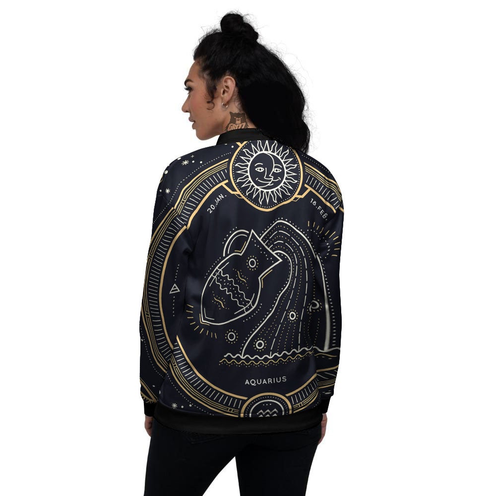Zodiac Sign Vintage Aquarius Print Women's Bomber Jacket-grizzshop