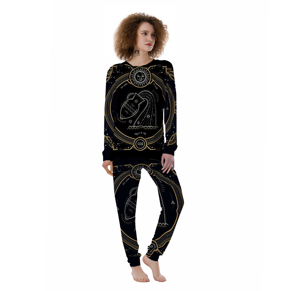 Zodiac Sign Vintage Aquarius Print Women's Pajamas-grizzshop