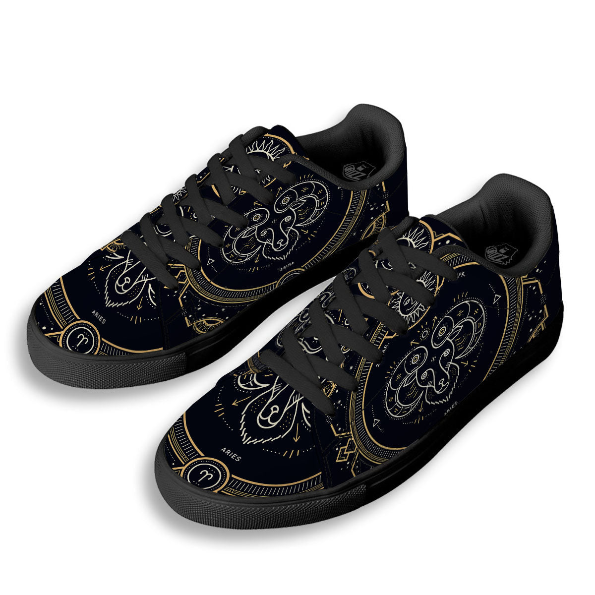 Zodiac Sign Vintage Aries Print Black Low Top Sneakers-grizzshop