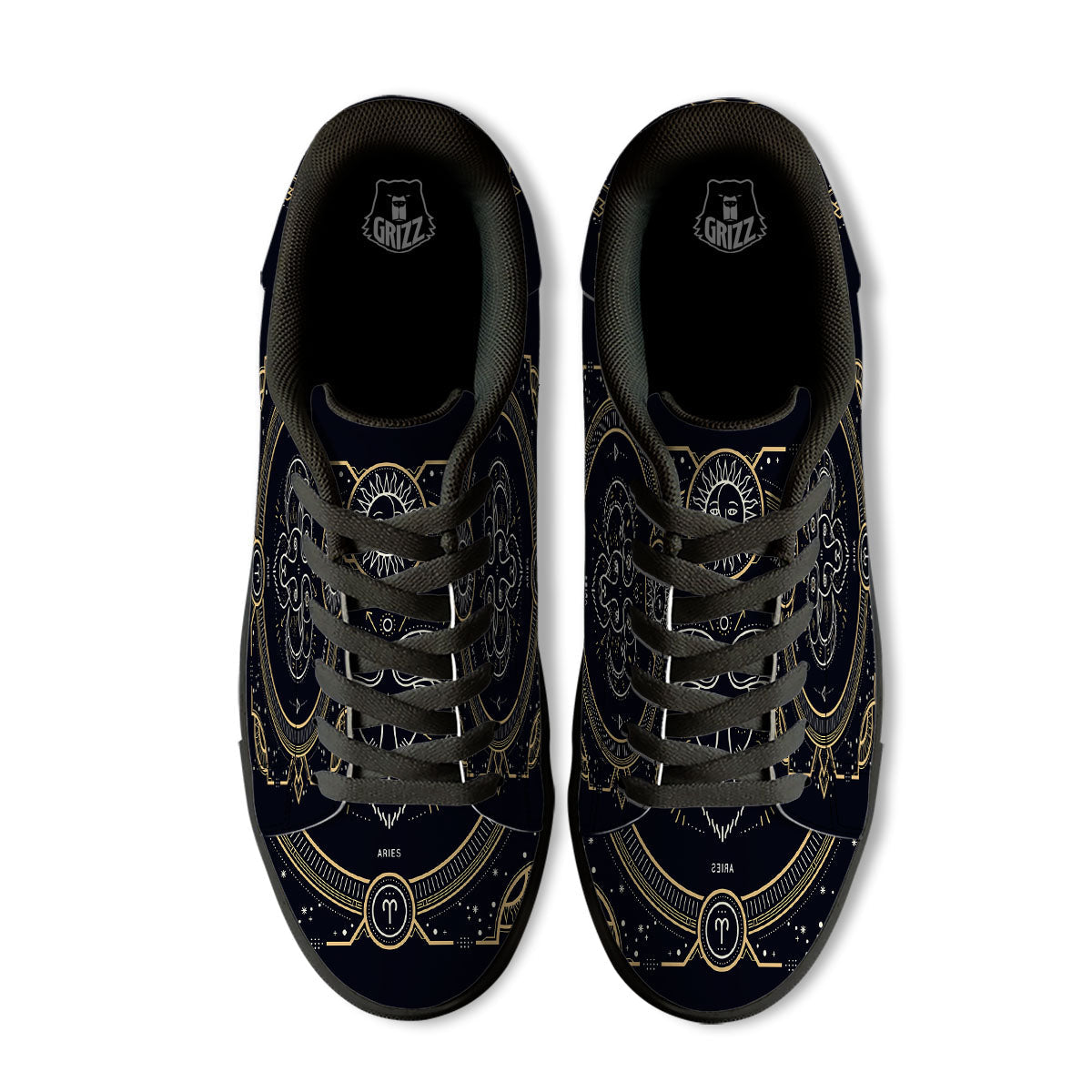 Zodiac Sign Vintage Aries Print Black Low Top Sneakers-grizzshop
