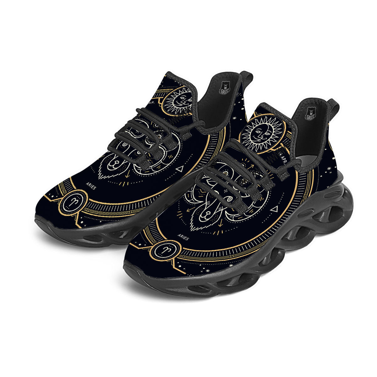 Zodiac Sign Vintage Aries Print Black Running Shoes-grizzshop