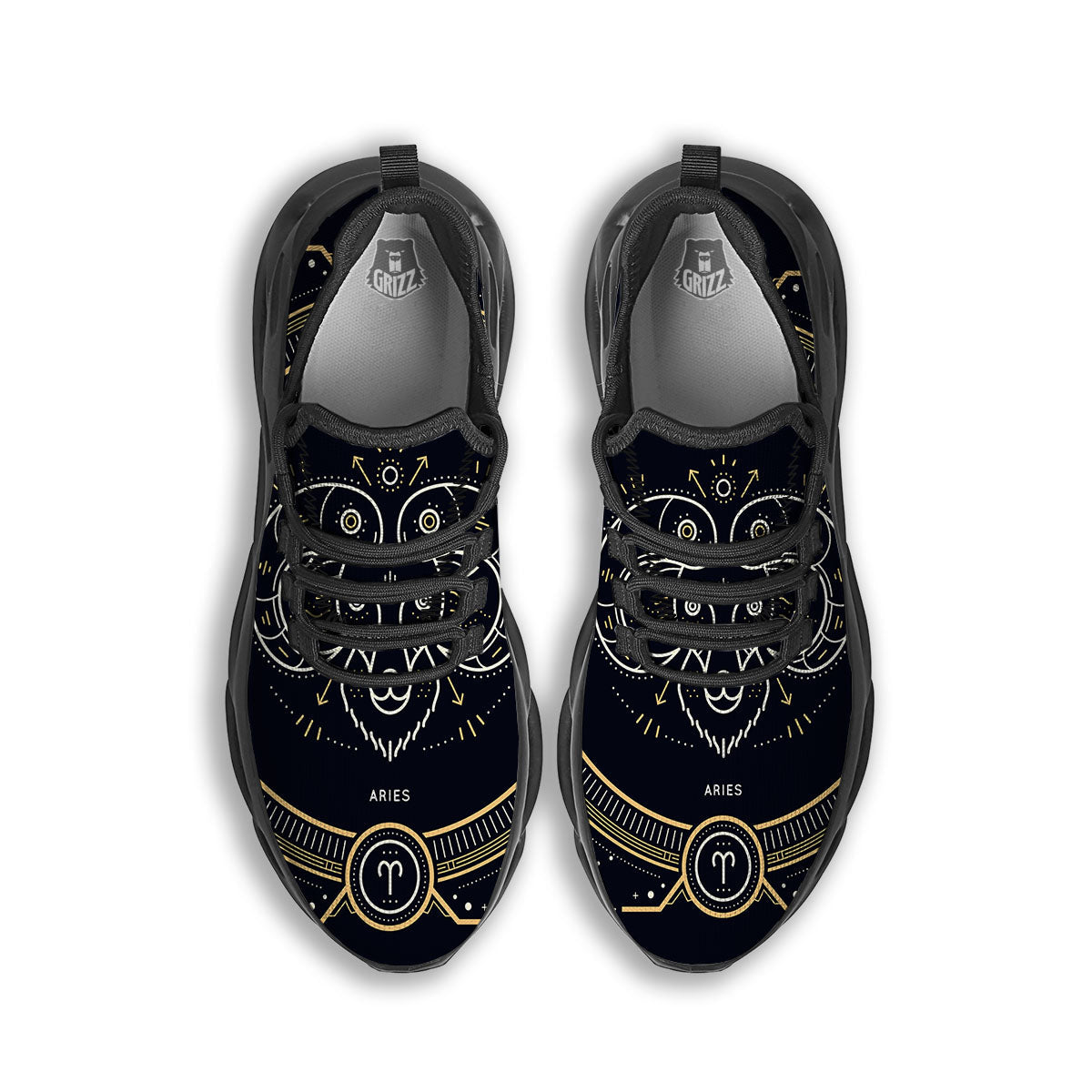 Zodiac Sign Vintage Aries Print Black Running Shoes-grizzshop