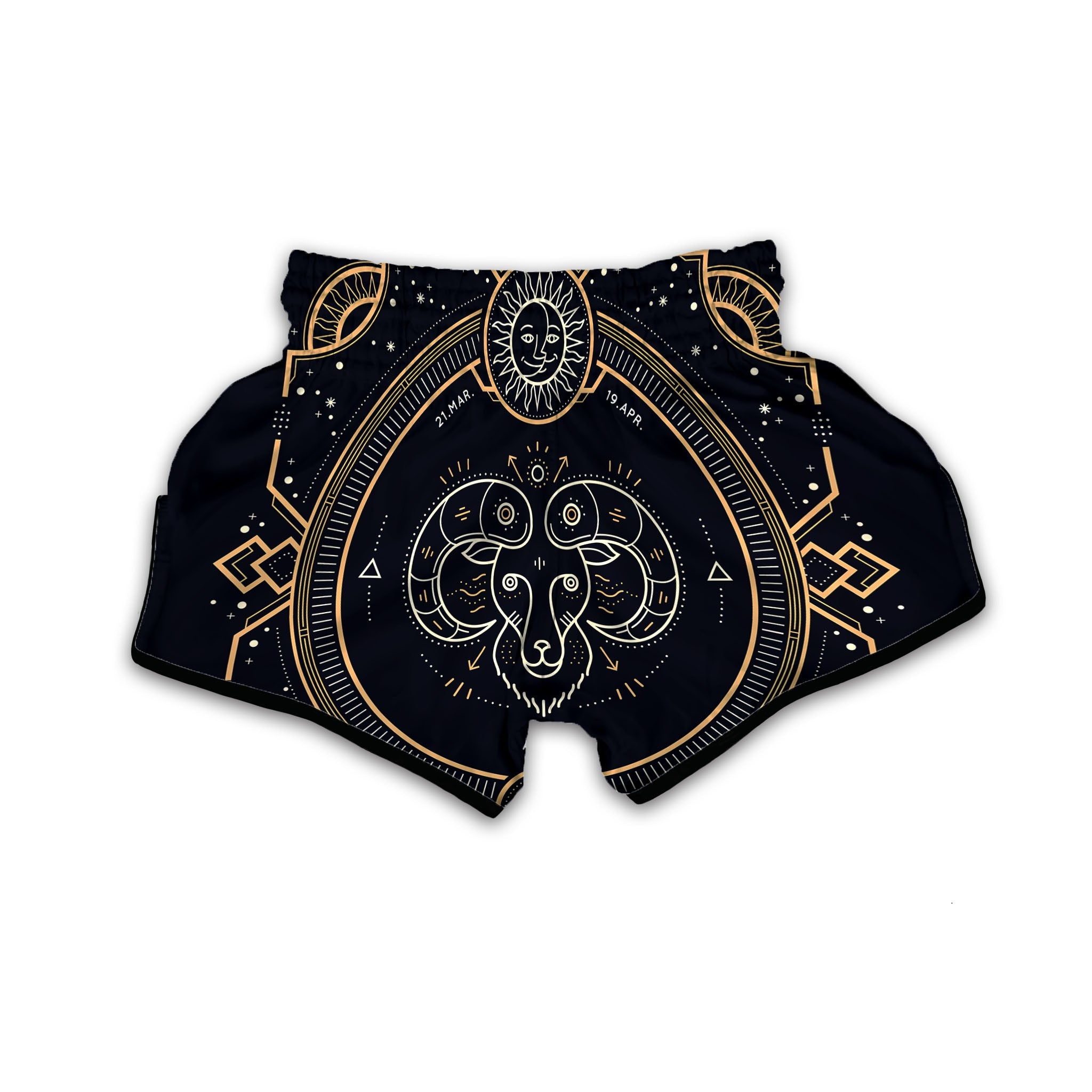 Zodiac Sign Vintage Aries Print Muay Thai Boxing Shorts-grizzshop