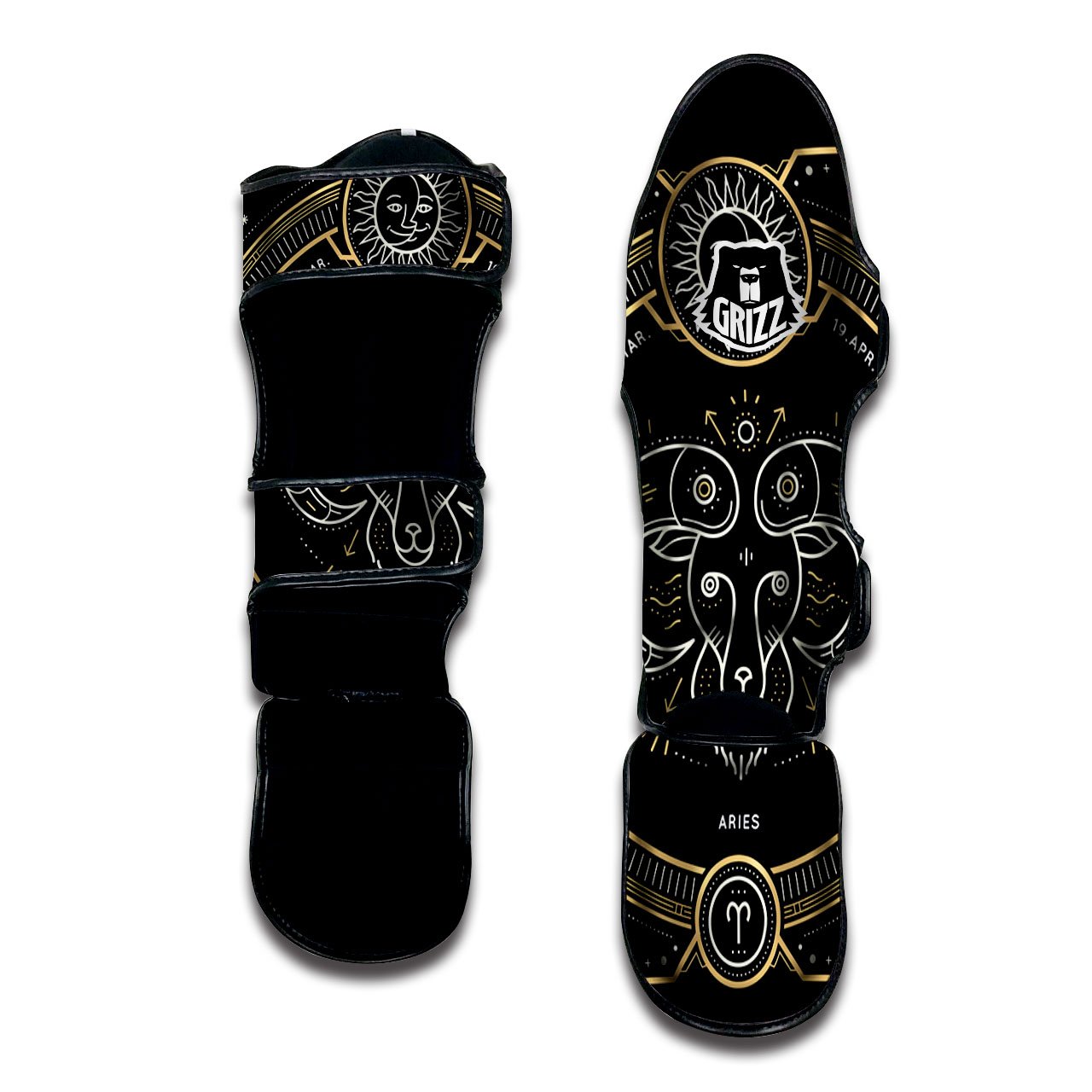 Zodiac Sign Vintage Aries Print Muay Thai Shin Guards-grizzshop