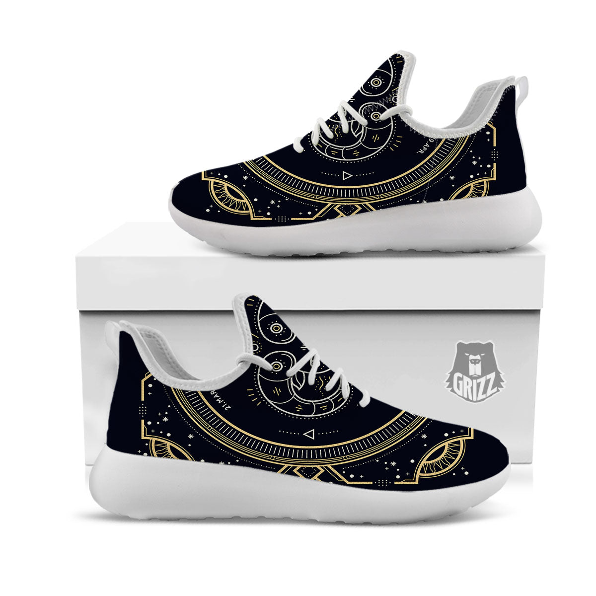 Zodiac Sign Vintage Aries Print White Athletic Shoes-grizzshop