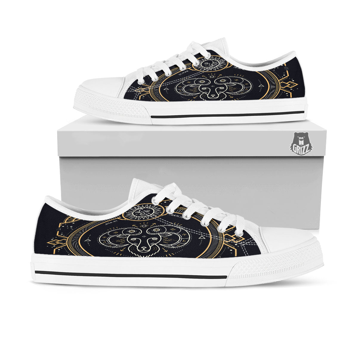 Zodiac Sign Vintage Aries Print White Low Top Shoes-grizzshop