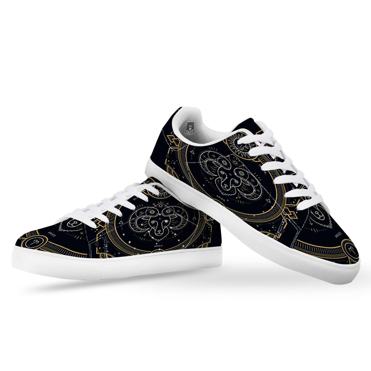 Zodiac Sign Vintage Aries Print White Low Top Sneakers-grizzshop