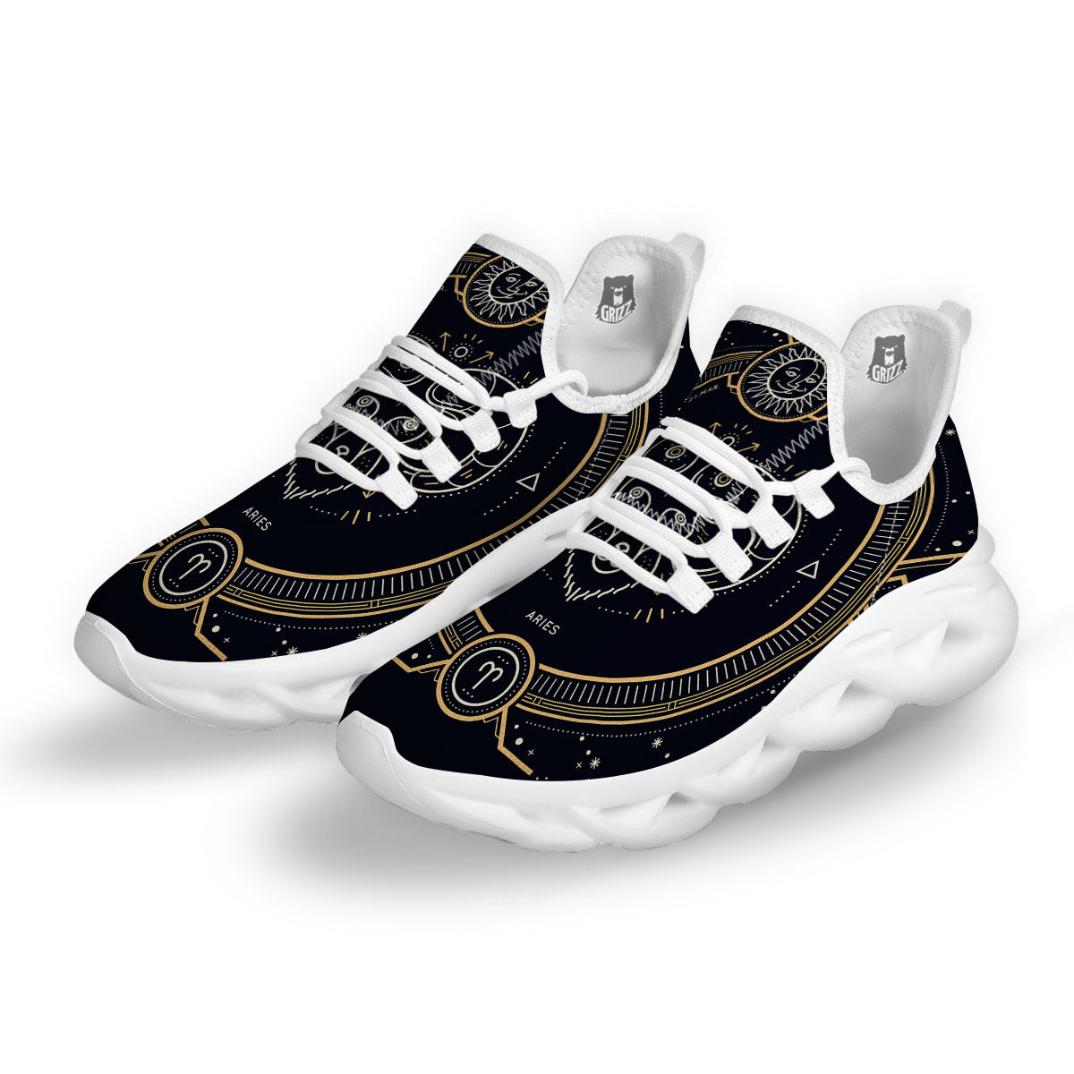 Zodiac Sign Vintage Aries Print White Running Shoes-grizzshop