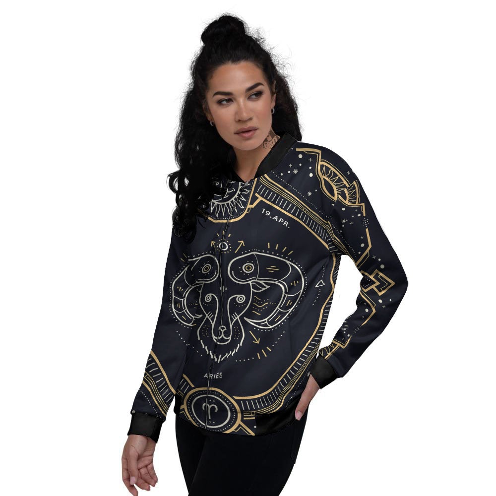 Zodiac Sign Vintage Aries Print Women's Bomber Jacket-grizzshop