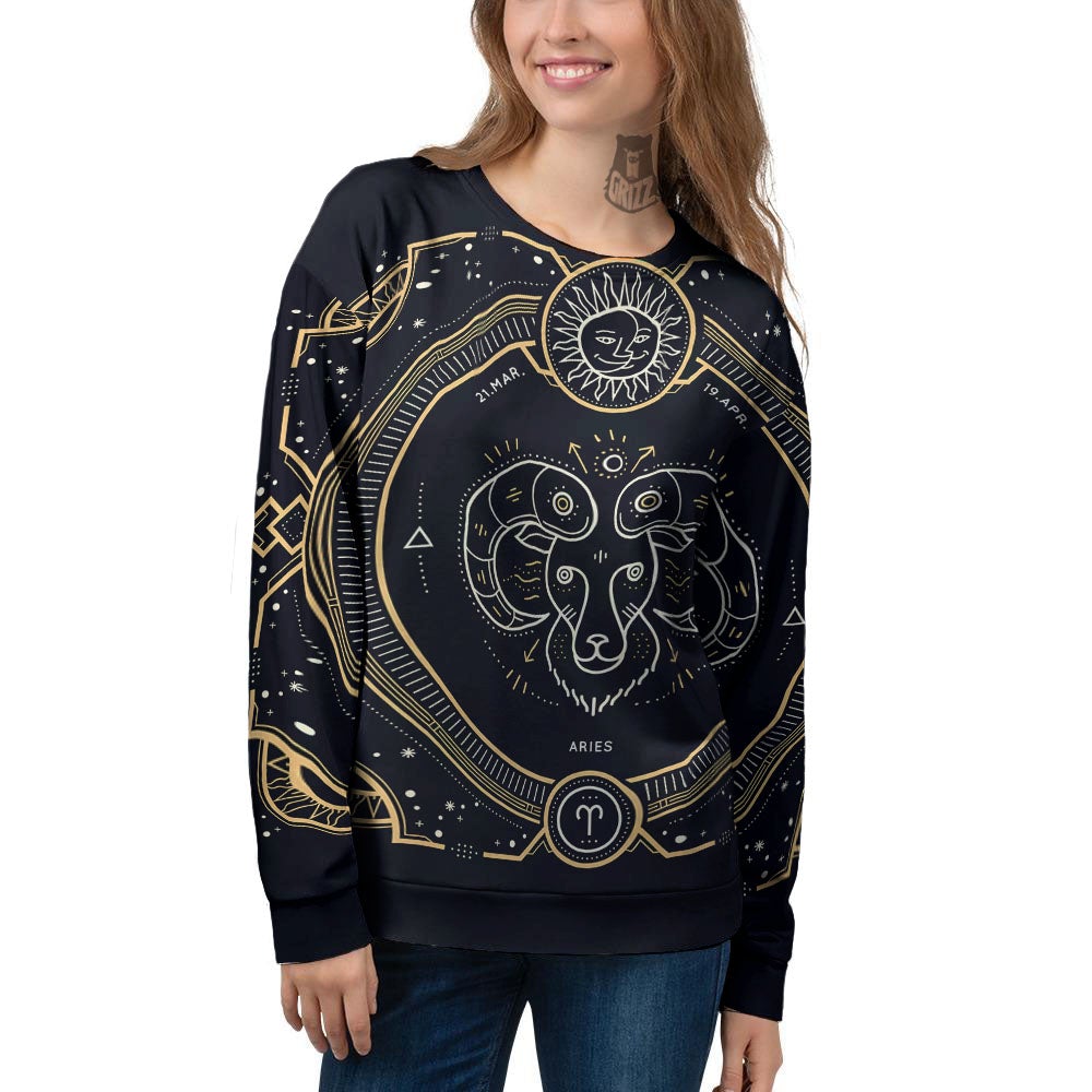 Zodiac Sign Vintage Aries Print Women's Sweatshirt-grizzshop