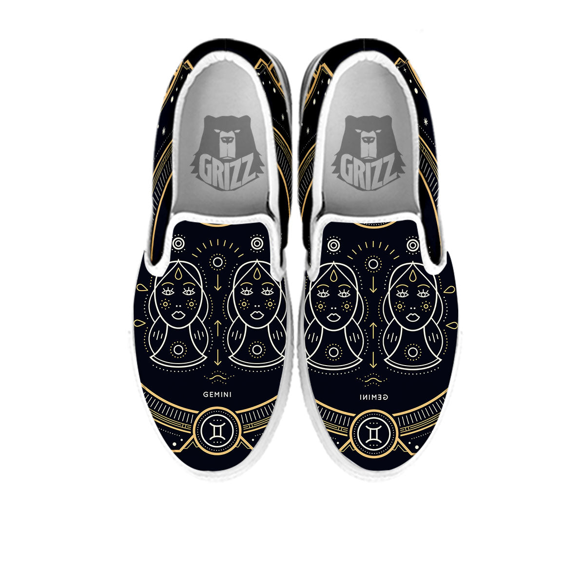 Zodiac Sign Vintage Gemini Print White Slip On Shoes-grizzshop