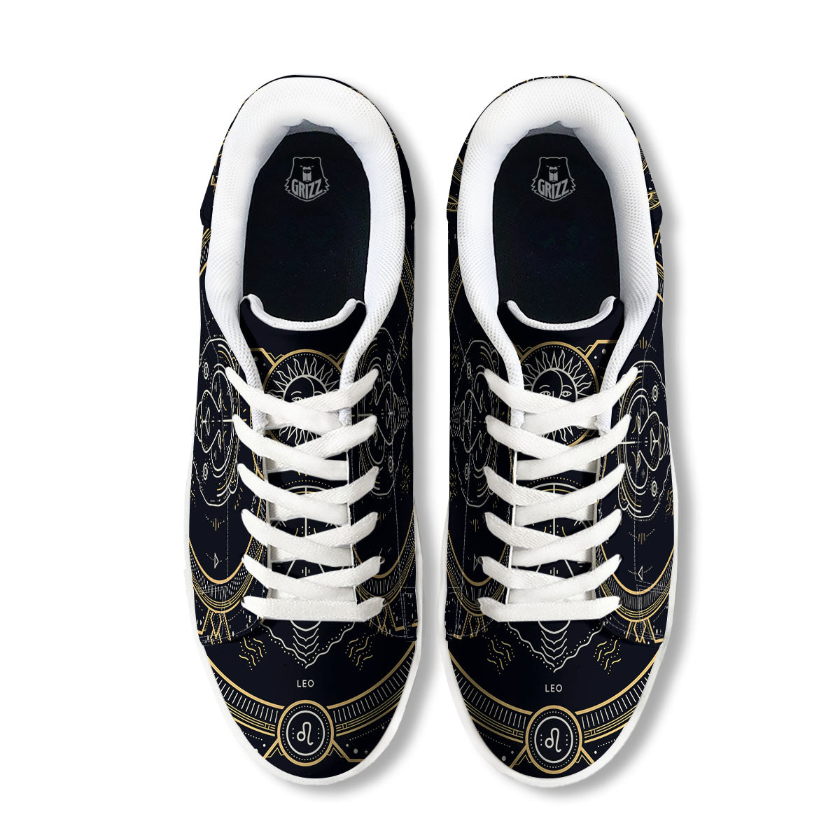 Zodiac Sign Vintage Leo Print White Low Top Sneakers-grizzshop