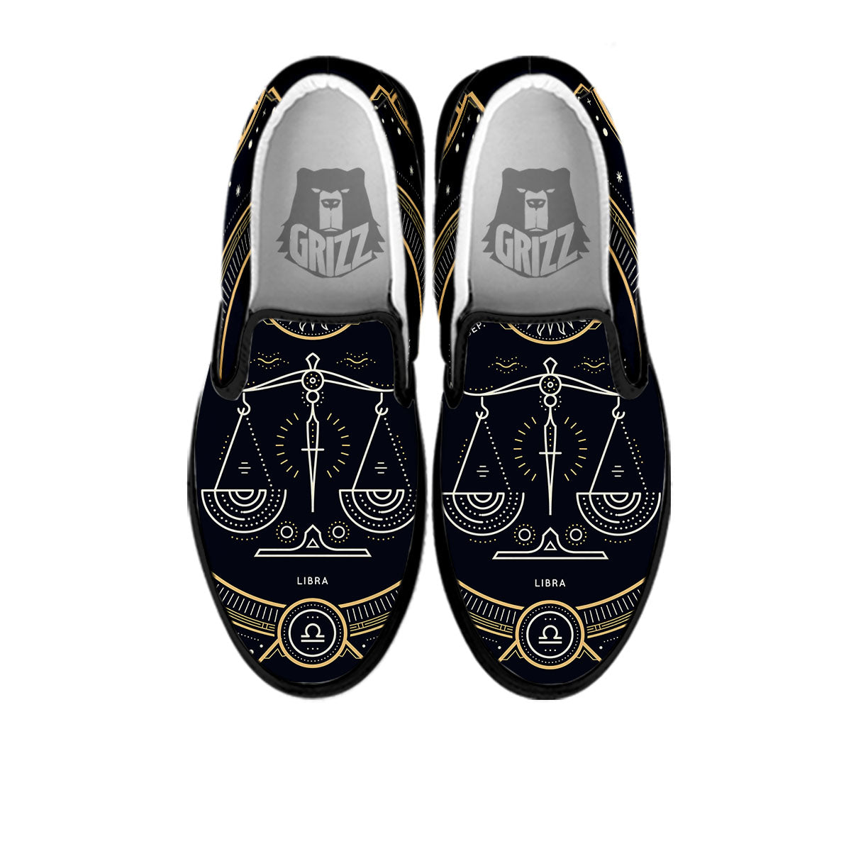 Zodiac Sign Vintage Libra Print Black Slip On Shoes-grizzshop