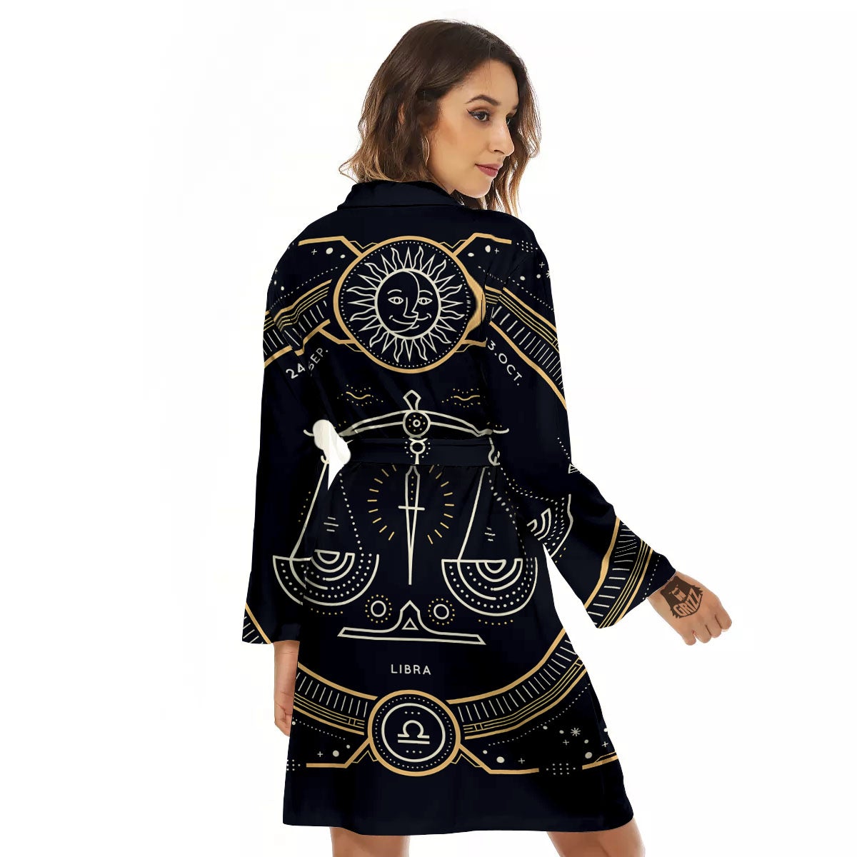 Zodiac Sign Vintage Libra Print Women's Robe-grizzshop