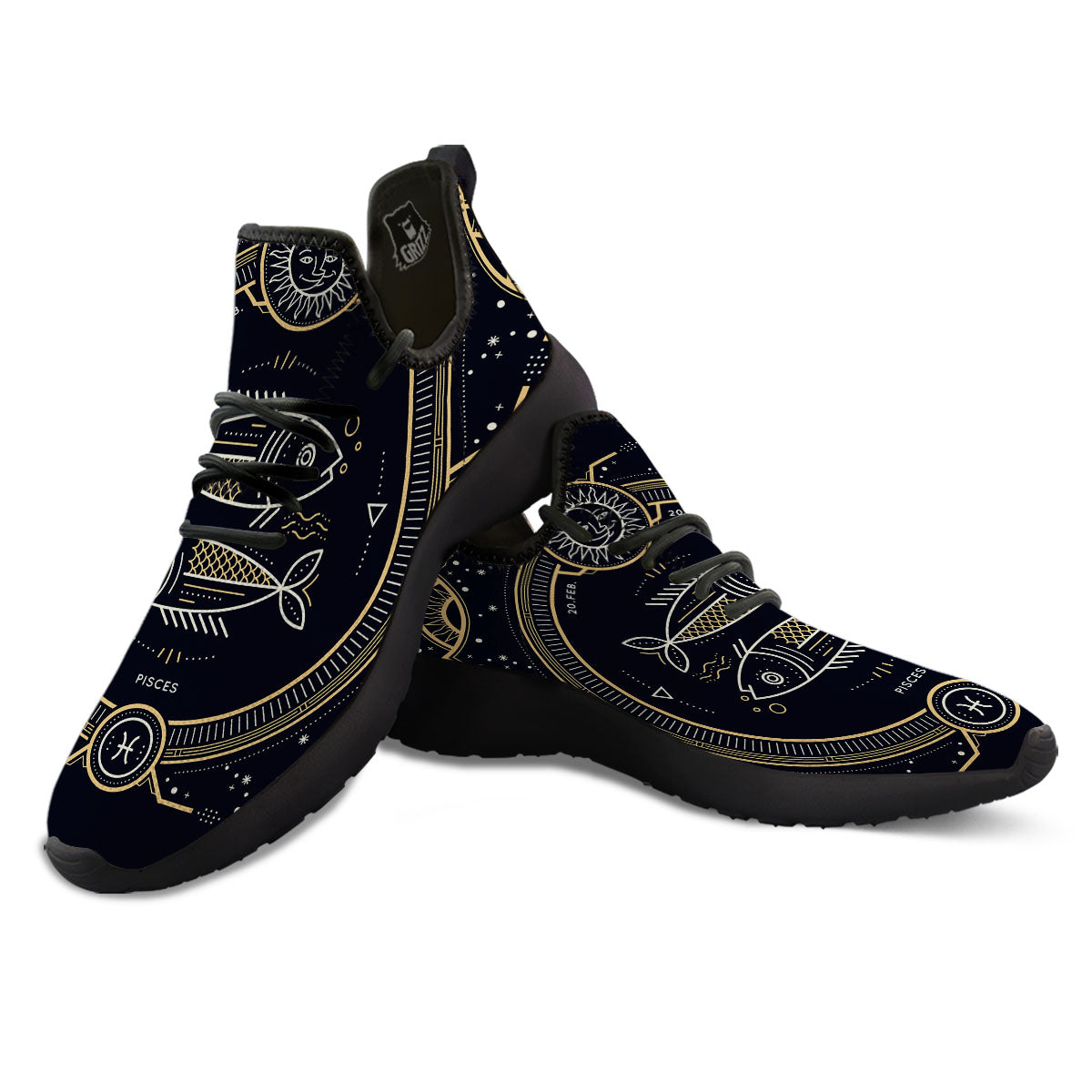 Zodiac Sign Vintage Pisces Print Black Athletic Shoes-grizzshop