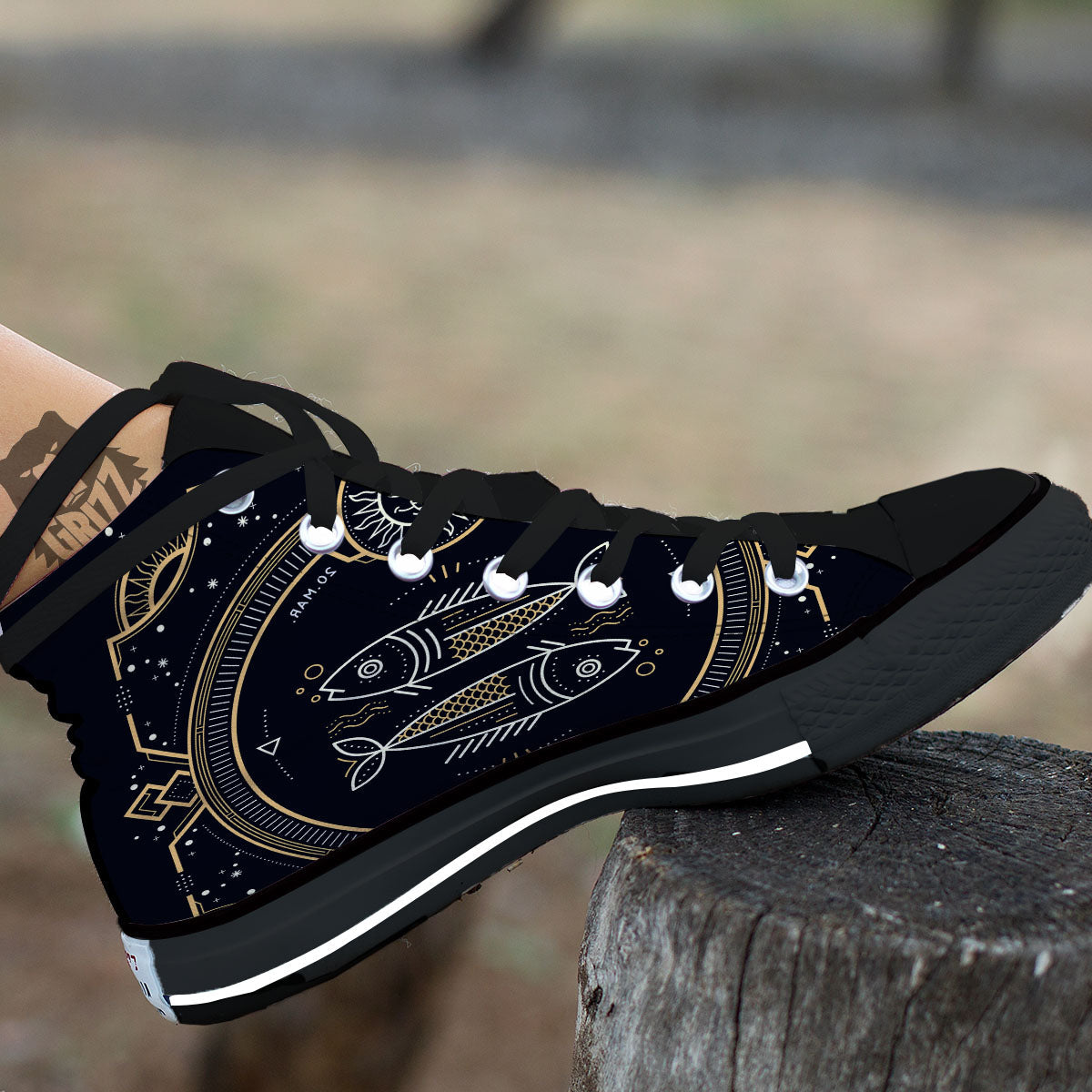 Zodiac Sign Vintage Pisces Print Black High Top Shoes-grizzshop