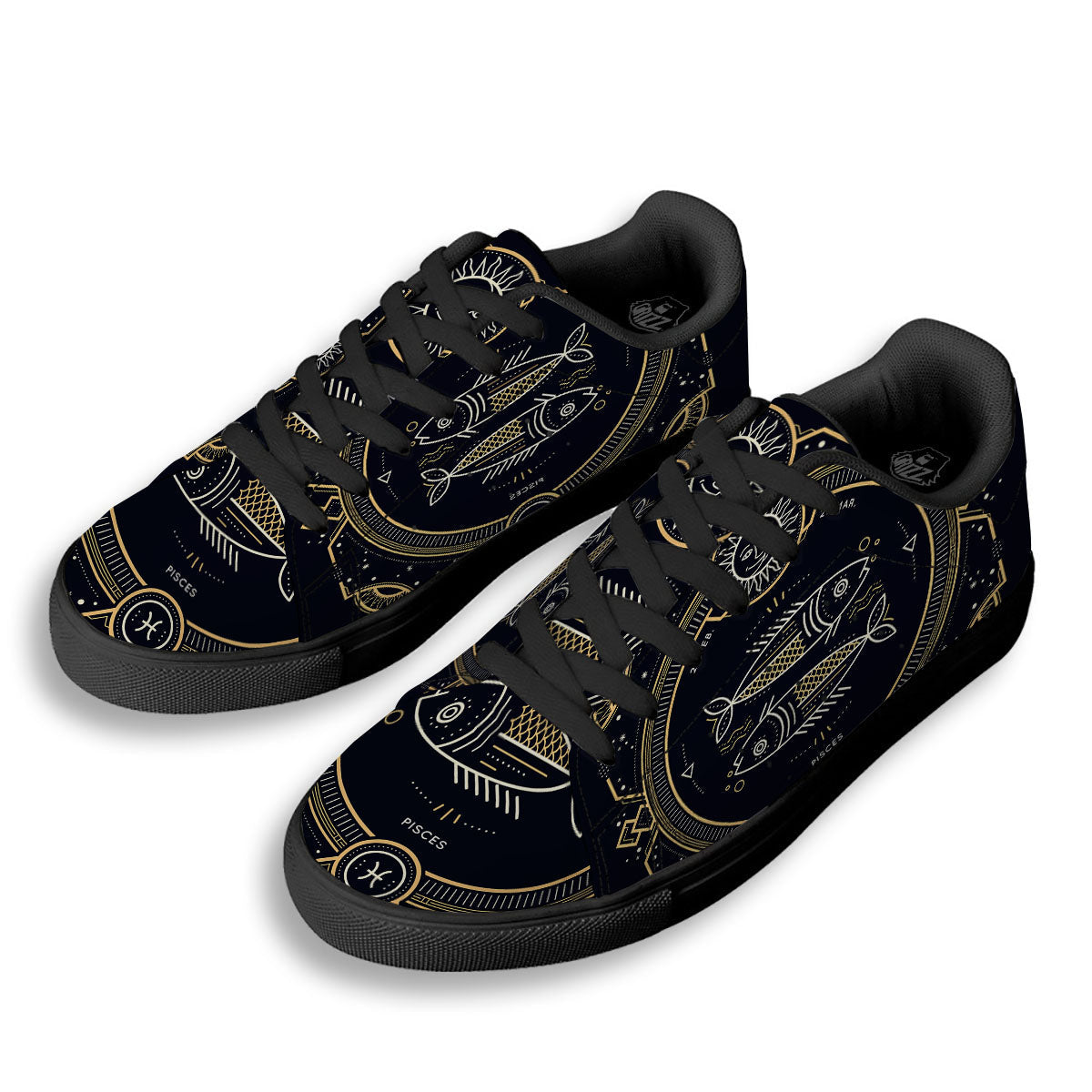 Zodiac Sign Vintage Pisces Print Black Low Top Sneakers-grizzshop