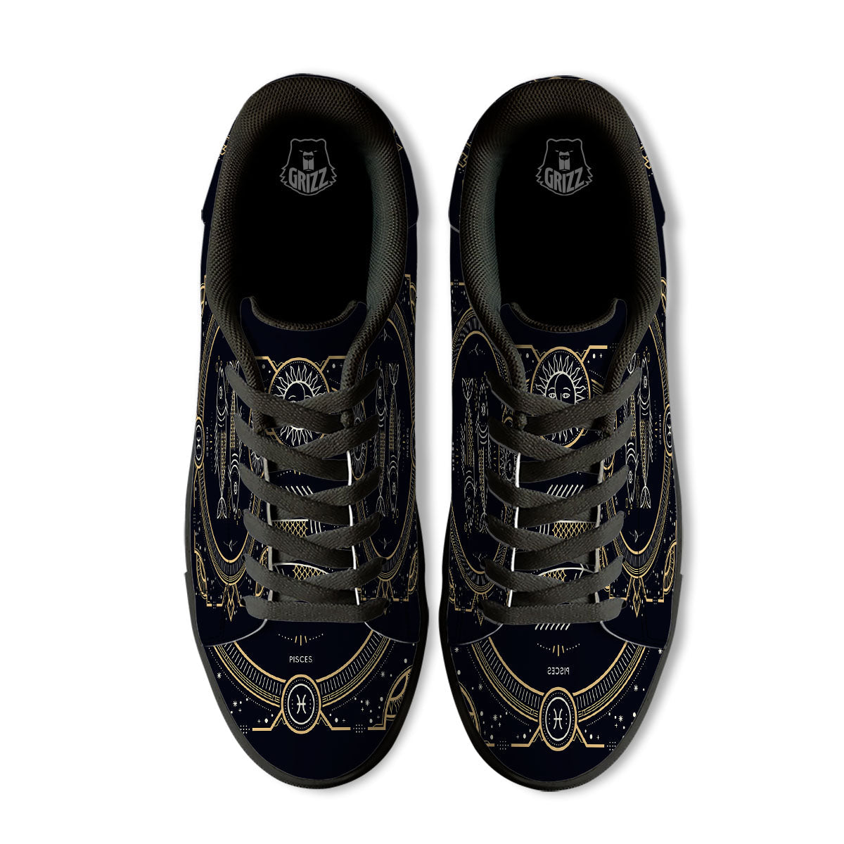 Zodiac Sign Vintage Pisces Print Black Low Top Sneakers-grizzshop