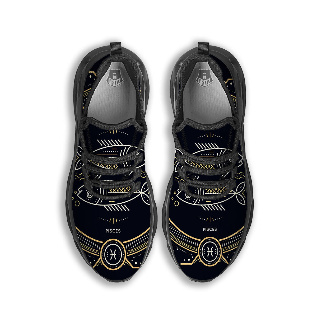 Zodiac Sign Vintage Pisces Print Black Running Shoes-grizzshop