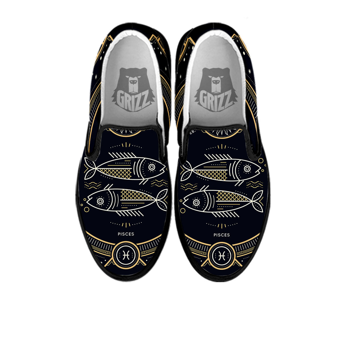 Zodiac Sign Vintage Pisces Print Black Slip On Shoes-grizzshop