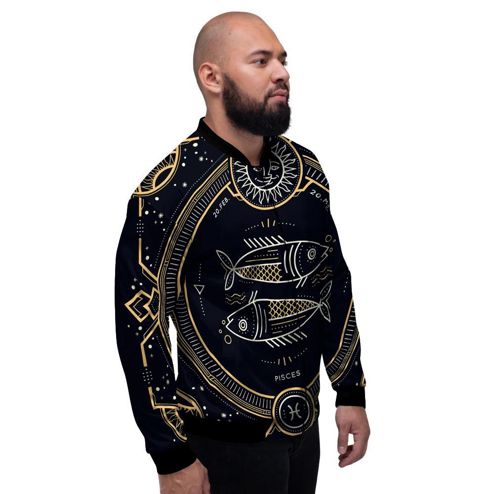 Zodiac Sign Vintage Pisces Print Men's Bomber Jacket-grizzshop