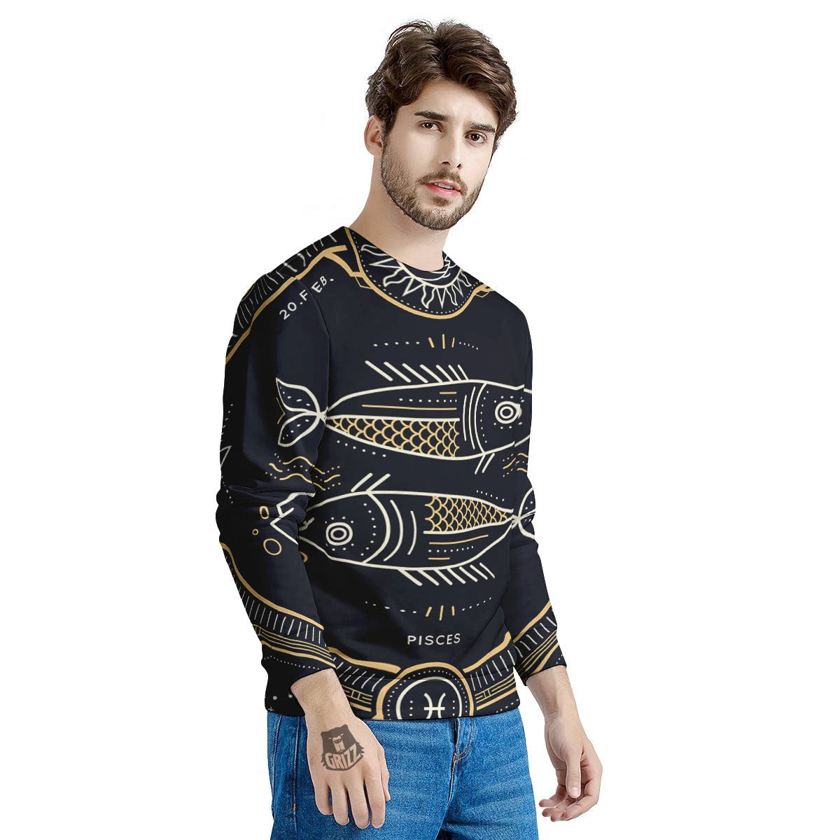 Zodiac Sign Vintage Pisces Print Men's Sweatshirt-grizzshop