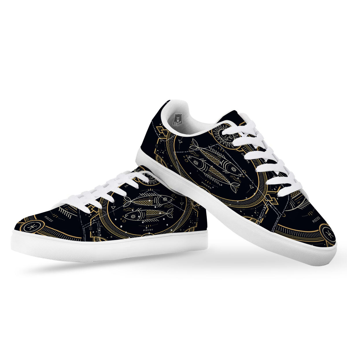 Zodiac Sign Vintage Pisces Print White Low Top Sneakers-grizzshop