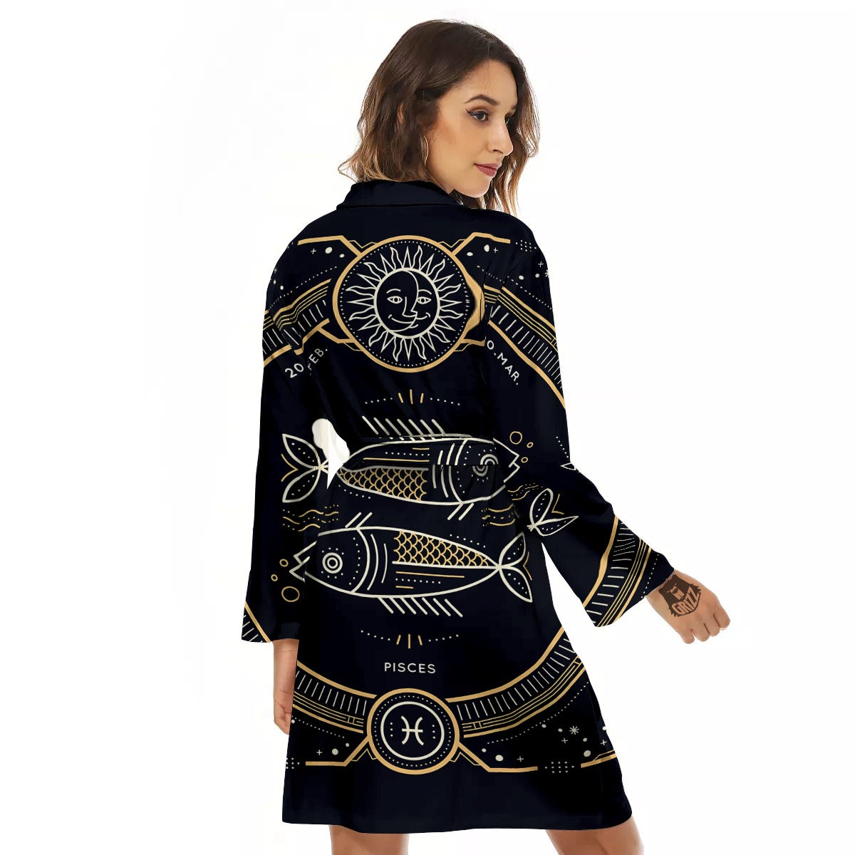 Zodiac Sign Vintage Pisces Print Women's Robe-grizzshop