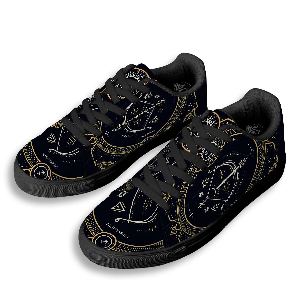 Zodiac Sign Vintage Sagittarius Print Black Low Top Sneakers-grizzshop
