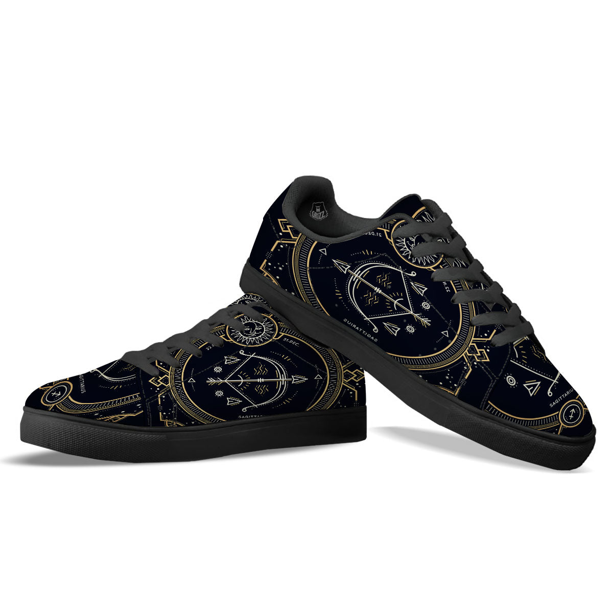 Zodiac Sign Vintage Sagittarius Print Black Low Top Sneakers-grizzshop