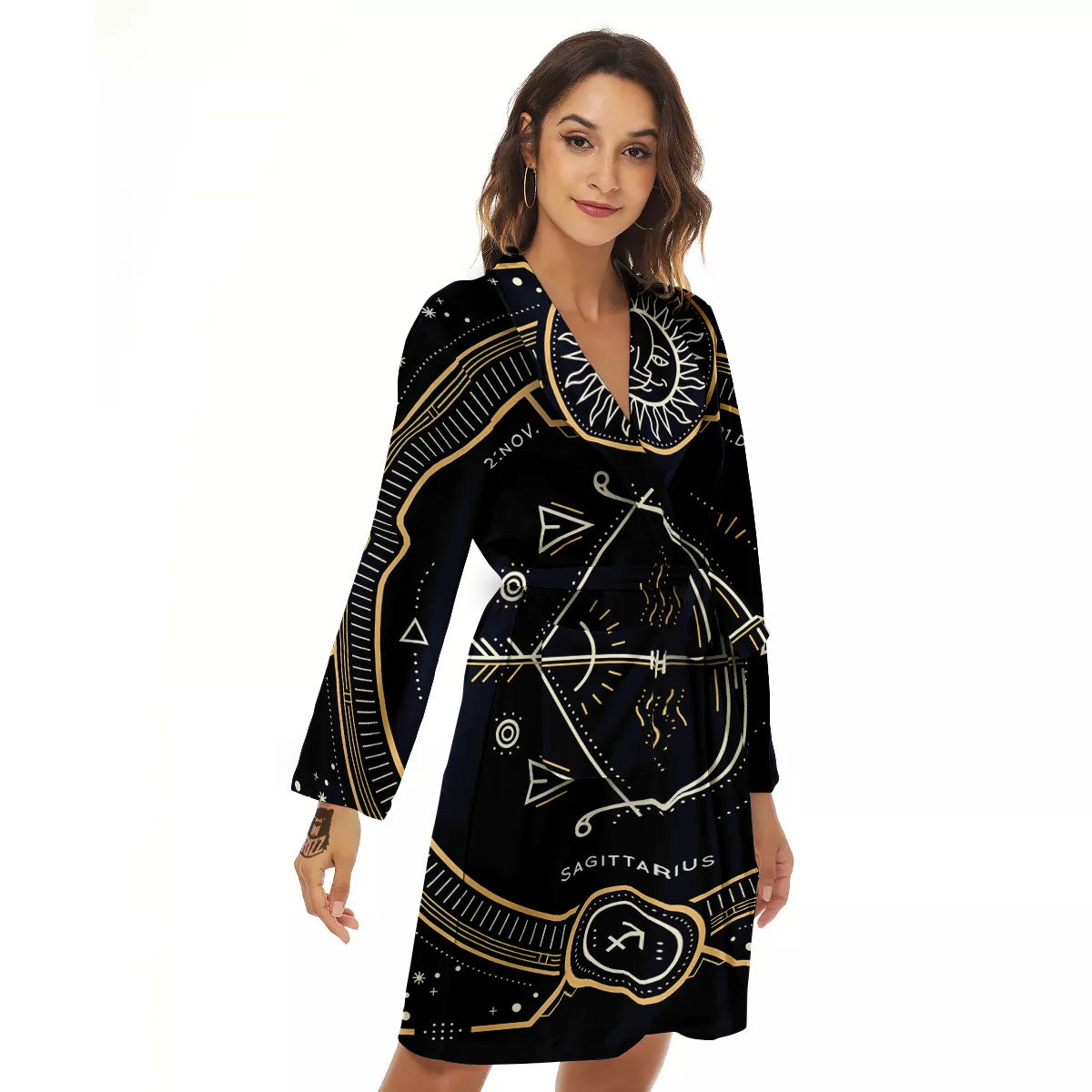 Zodiac Sign Vintage Sagittarius Print Women's Robe-grizzshop